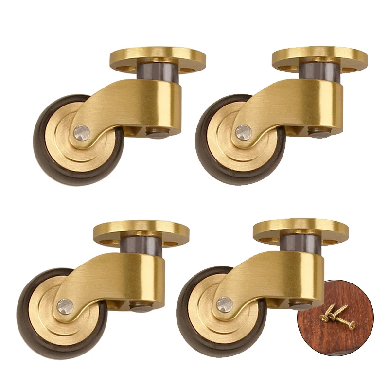 4PCS brass heavy duty silent hardware wheels casters furniture pianos sofas coffee tables small carts dining table
