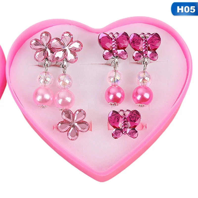 Cartoon Heart/Flower Lovely Korean Style Baby Ear Clips Set Girls Rings Star Bow Ear Clips Kids Clip Earrings Gifts for Girls