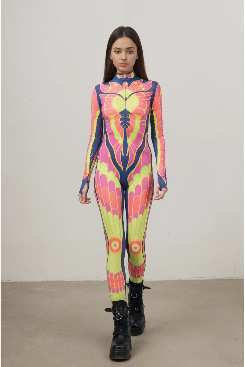 IOOTIANY Damen Schmetterling-Schlangen-Bodysuit Catsuit Tribal Halloween Party Rave Jumpsuit Festival Cosplay Performance Zentai – Detail 12