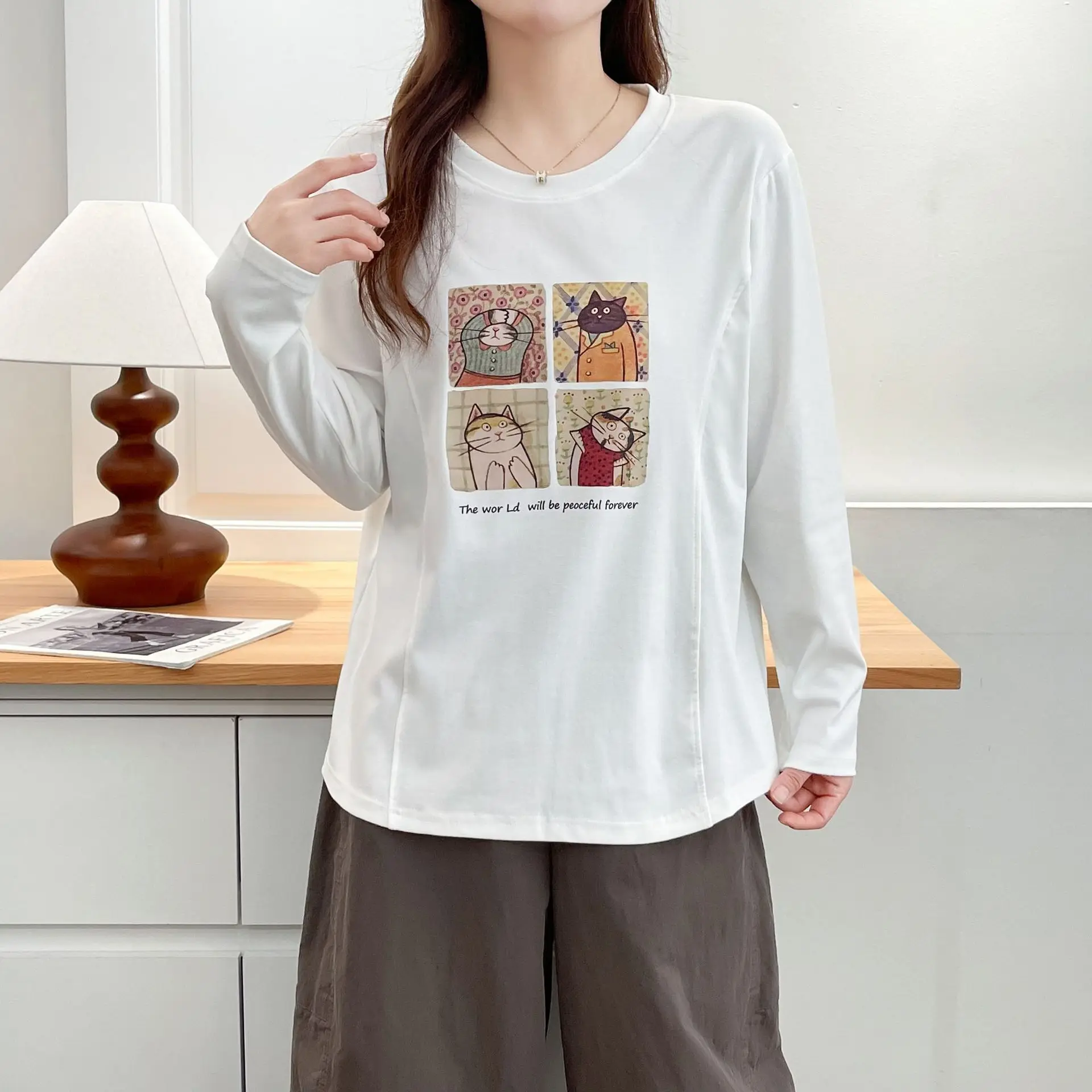 XXXXL موضة حجم كبير المرأة تي شيرت جديد الخريف نمط الشباب المطبوعة الكرتون طويلة الأكمام رداء علوي غير رسمي 8219 #1