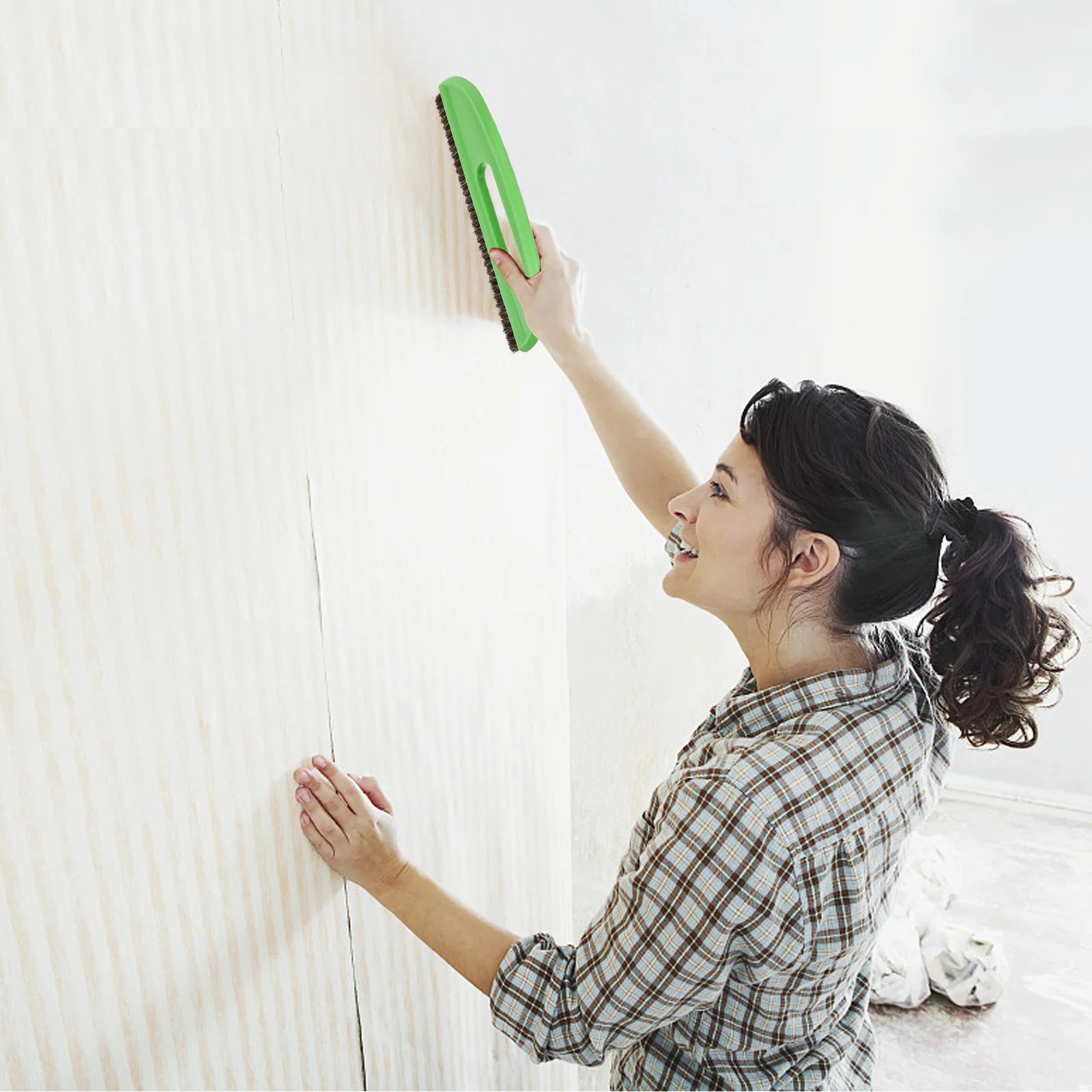 Herramienta de revestimiento de papel tapiz, cepillo de criptografía espesante, cepillo para el pelo de crineta de caballo, agarre grande y cómodo verde, agujero para colgar