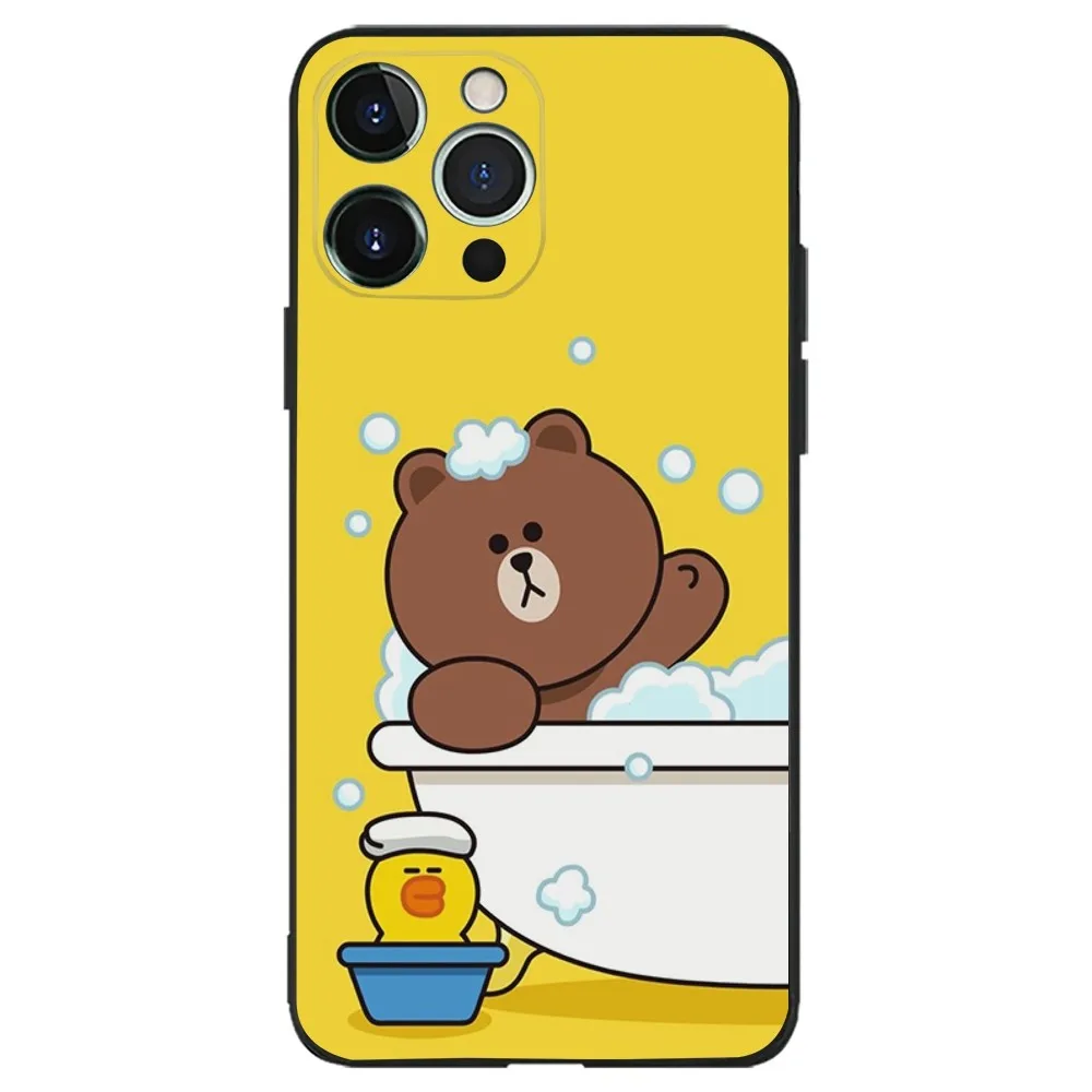 Cartoon L-LINE F-Friends Brown Phone Case for Apple iPhone, 13, 14,13,12,11,XS,XR,X,8,7,Pro,Max,Plus, Mini Silicone Cover, Black