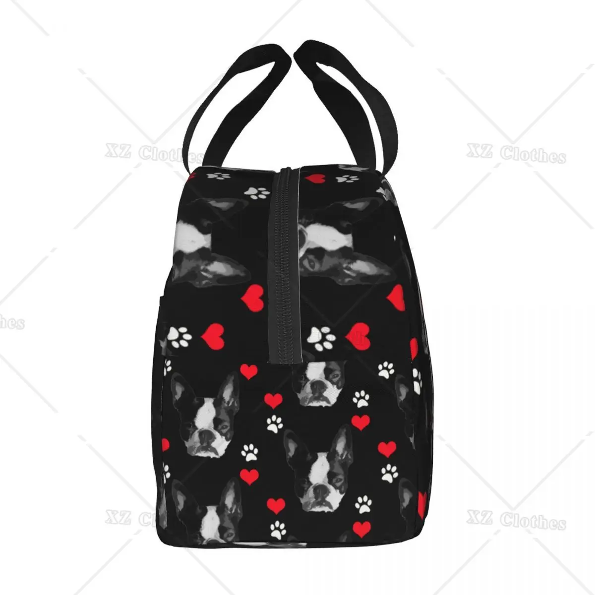 Adorable Boston Terrier Dog Lunch Bags for Women Kids Picnic Insulated Cooler Waterproof Lunch Box Canvas Lunch Box with Pocket