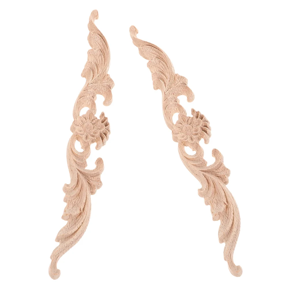 

2Pcs Wood Carving Appliques Elegant Solid Wood Decorative Trims for Cabinet Door Furniture Overlays Vintage Onlays