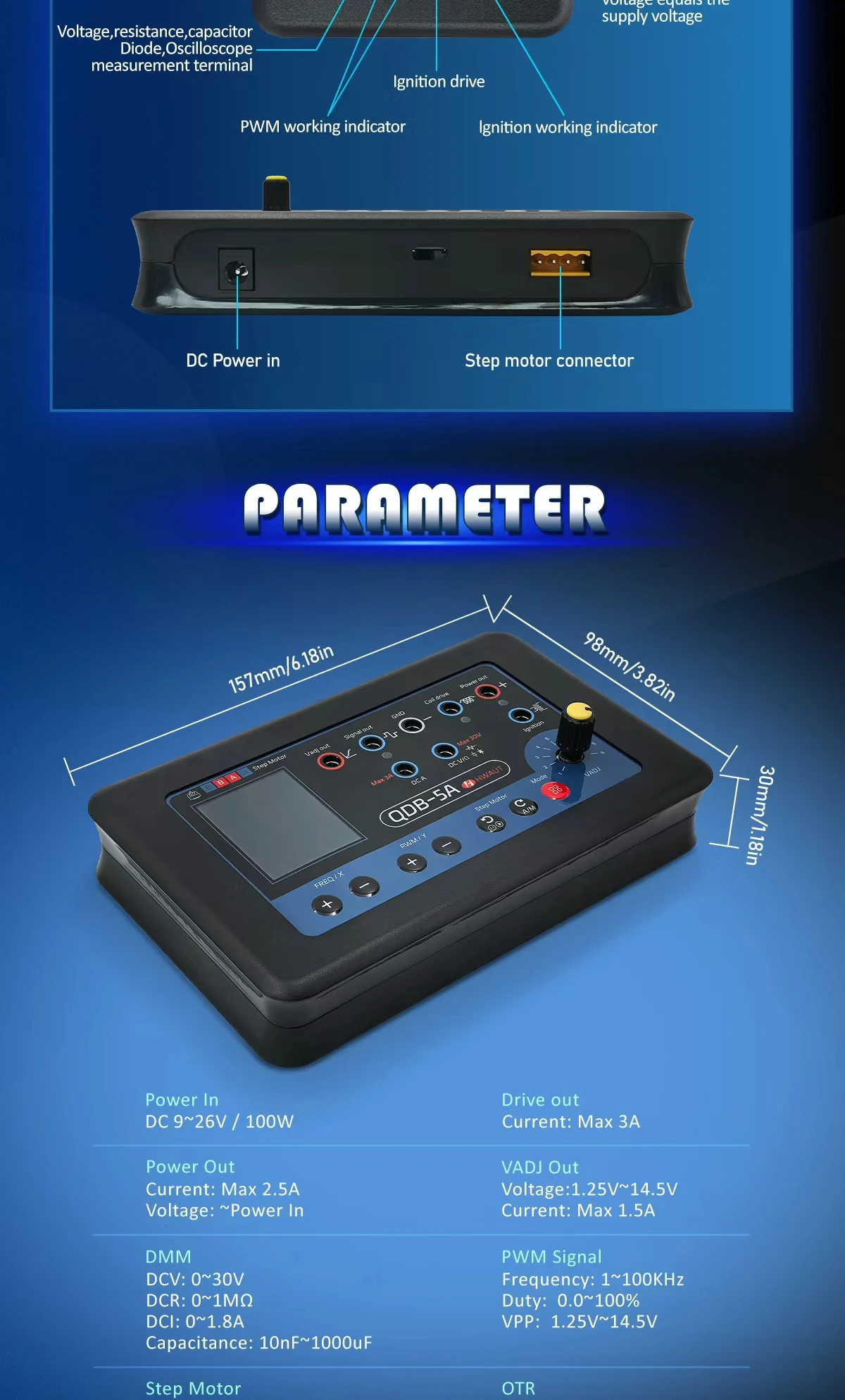 QDB 5A Auto Aktuator Tester Oszilloskop Multimeter QDB-5A Auto PWM Stick Schrittmotor Fahrer Zündspule Diagnose Werkzeuge – Detail 7