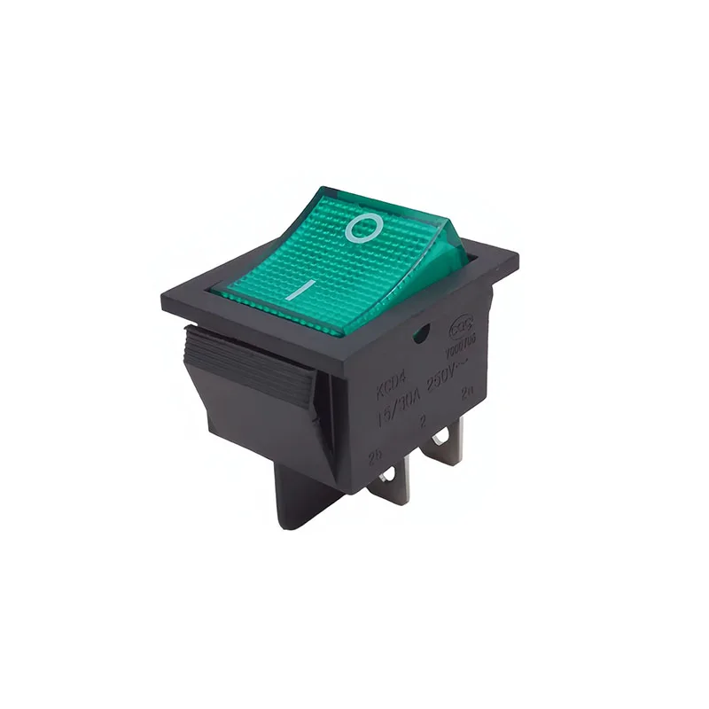 Ship-shaped switch, flip plate switch with green light switch KCD4-201N CQC certification, four-legged, two-speed, 15A/30A, 250V