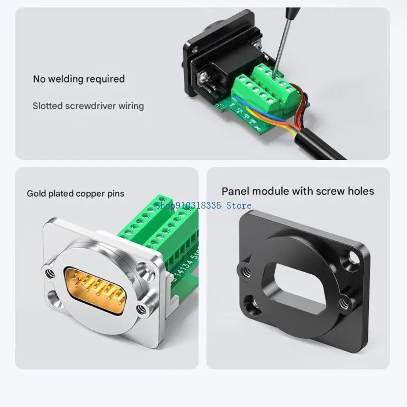  DB9Pin VGA Panel Mount Connector Module With Copper Pins Not Need Soldering For Secure Transmission