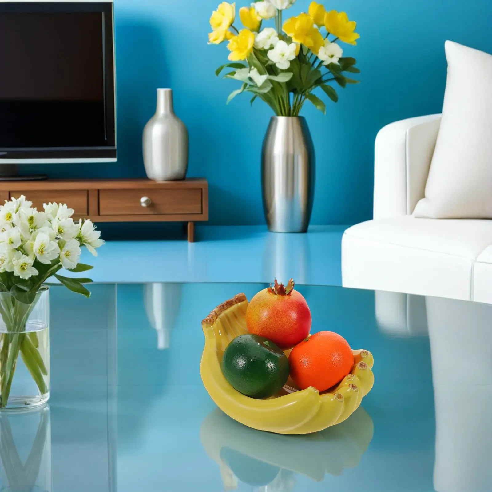 Fruit Bowl Kitchen Counter Decorative Holder For Fruit Serving Dish Decor Ceramic Banana Realistic Shaped