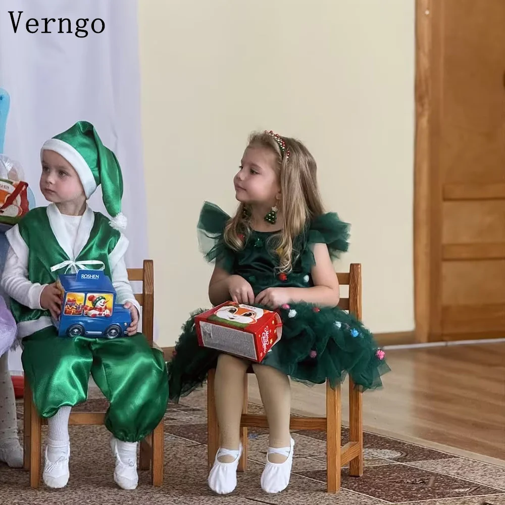 

Verngo Princess Green Tulle Birthday Party Dresses Sleeveless A Line Tiered Kid Celebrity Gown Pleated Foraml Dress Customized