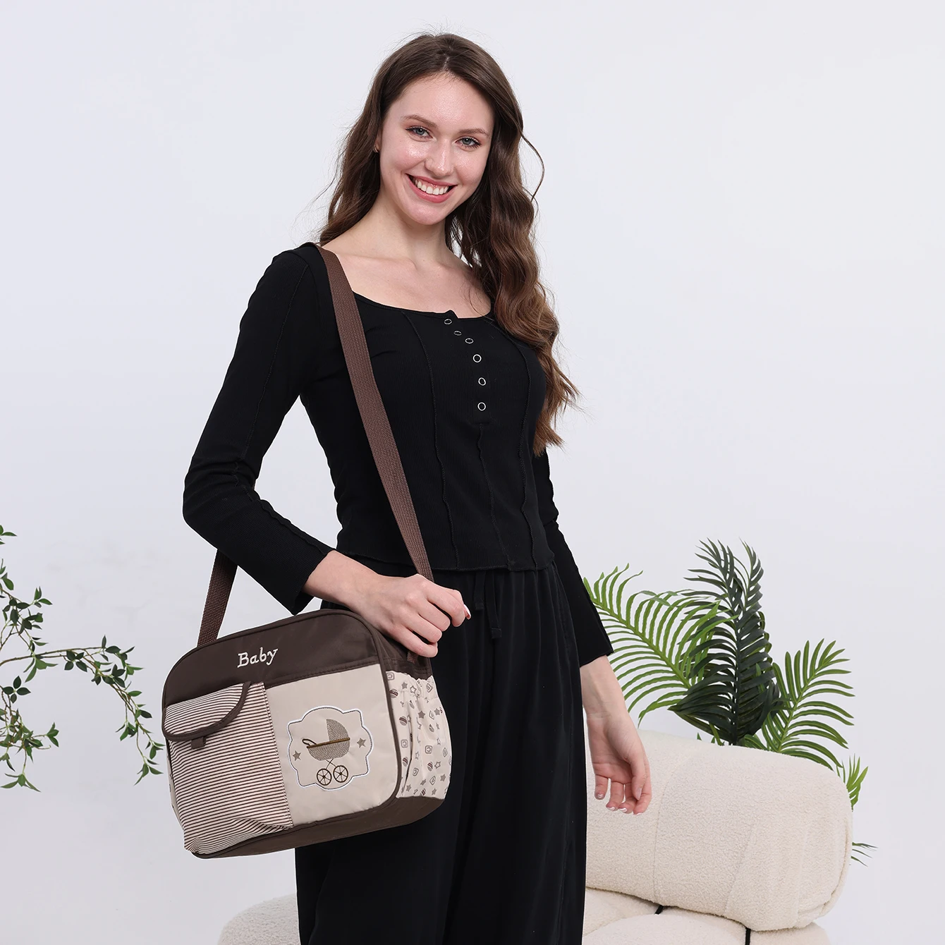 New Fashionable Cartoon Printed One Shoulder Diagonal Crossing Mommy Bag Multi Functional Travel Diaper Bag