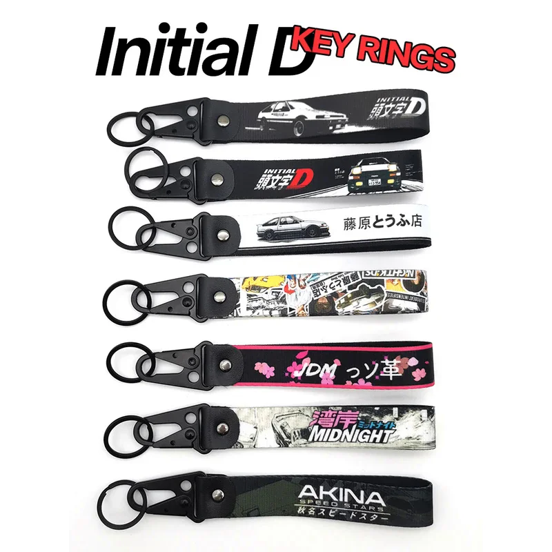 Initial D JDM keychain anime lanyard key strap tow sides thermoprint nylon rings car motorcycle Moto bike keyring accessories