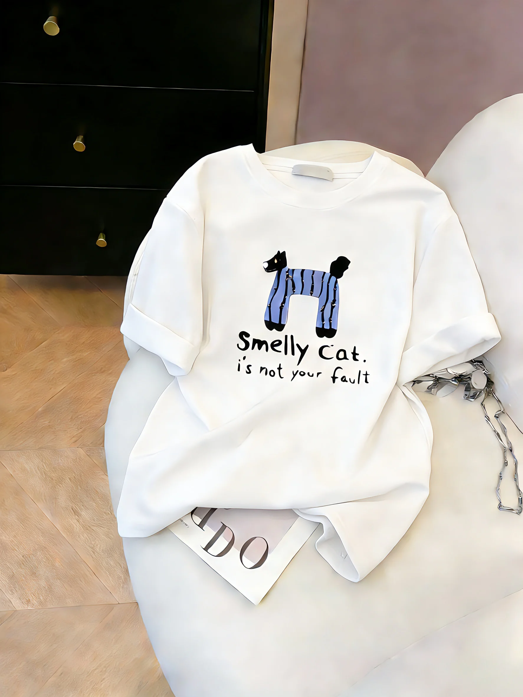 

Unique Creative Cartoon Pattern Printed ort Sve Loose Casual Top Women's Summer oulder-Length T-irt Stand Fit Pol...