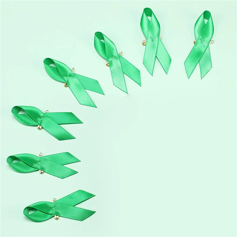 TKOH-300 Pieces Awareness Ribbon Satin Ribbon Lapel Pins Fabric Ribbons With Safety Pins For Women Men (Green)