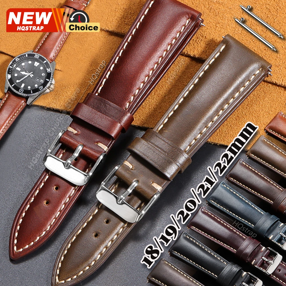 Correa de Reloj Vintage de Cuero Encerado, 18mm 19mm 20mm 21mm 22mm, Correa Universal para Reloj, Correa de Muñeca de Cuero para Seiko, Brazalete para Rolex