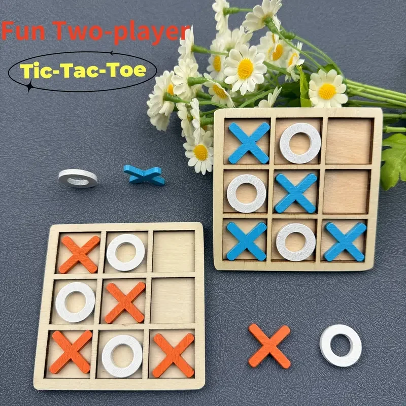 Wooden Tic Tac Toe Puzzle Toy Game for Two Players Interactive Logic & Strategy Board Game Family Party Birthday Christmas Gift