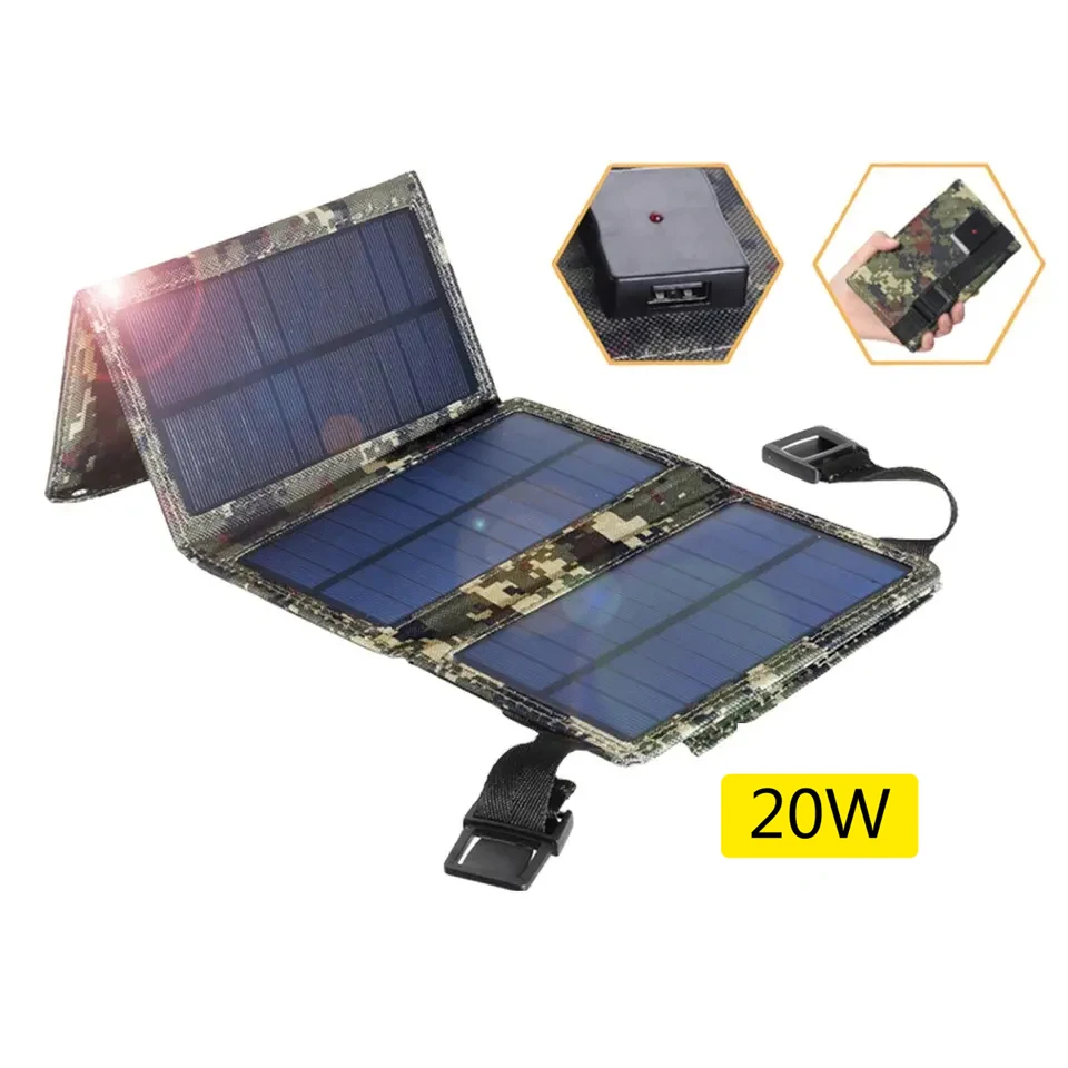 High Efficiency Monocrystalline Solar Power Panel 20w Folding   Outdoor portable solar panels charging