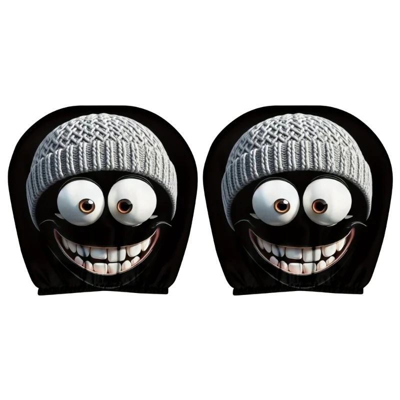 Pair Laughing Face Car Headrest Covers Stretchable for Various Vehicle Models New