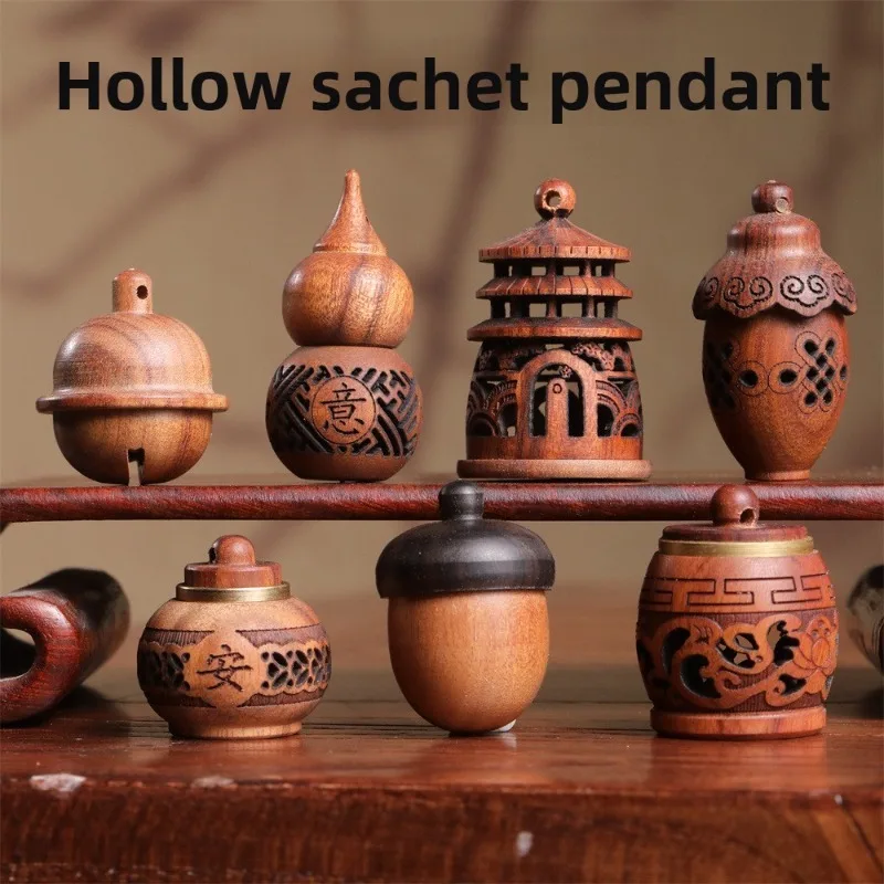 الخشب جوفاء منحوتة الروائح زجاجة مزهرية صغيرة معبد سيارة معلقة الديكور العطر الناشر زجاجة مختومة جرة قلادة #1