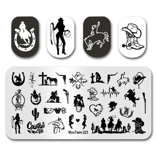 Nail Art Stamp Plate MouTeen-223 Cowboy Boot Nail Stamping Plates Manicure Set For Nail Art Stamper