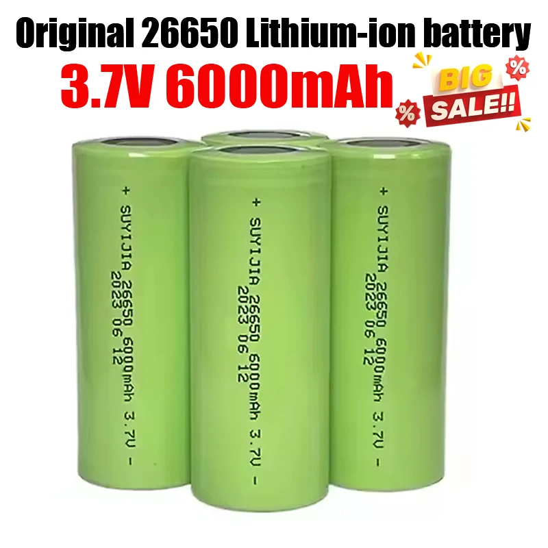 

100% Original 6000mAh 26650 Battery True Capacity 3.7V Rechargeable Lithium-ion Battery for LED Flashlight Torch Electric Tools