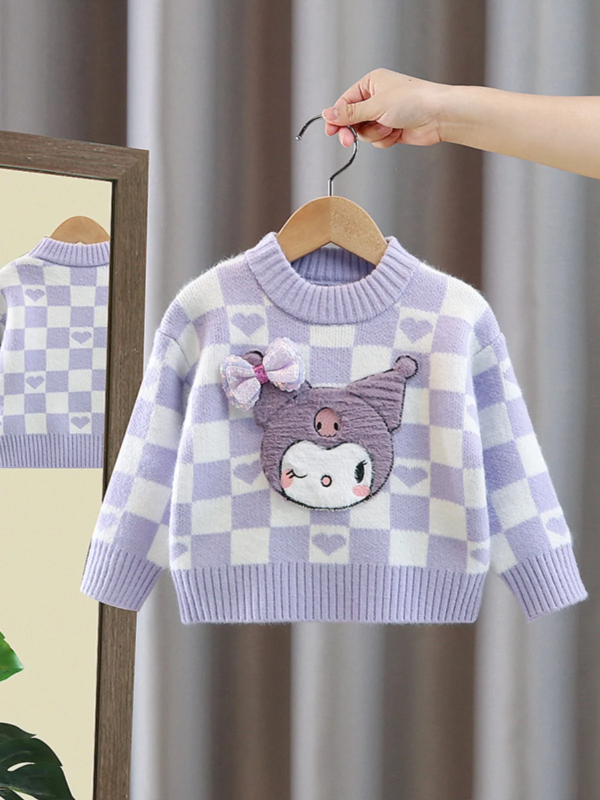 

Утепленный вязаный свитер для маленьких девочек: модный, теплый, с мультяшным рисунком, на хлопковой подкладке, для улицы и зимы