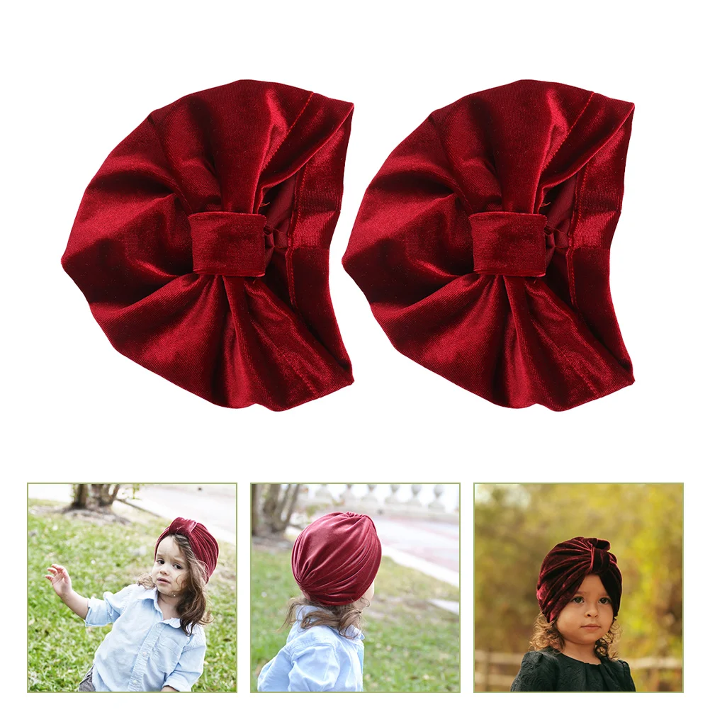 2 Pcs Baby Clothing Headband Children's Gold Velvet Hat Knot Hats Girl Comfortable Turbans Gifts