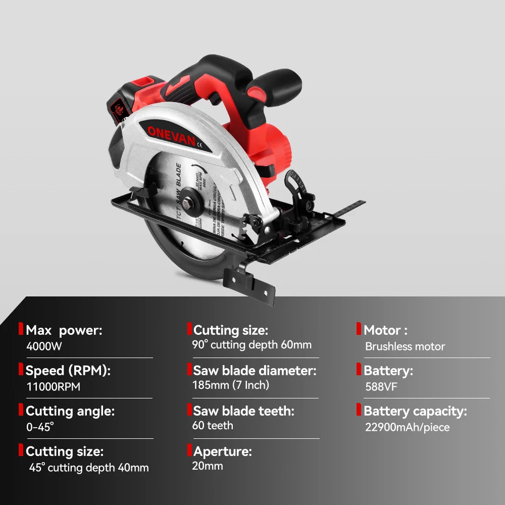 4000W 7Inch Brushless 185mm Electric Circular Saws Cordless Saw Adjustable Woodworking Power Tool For Makita 18V Battery Pin