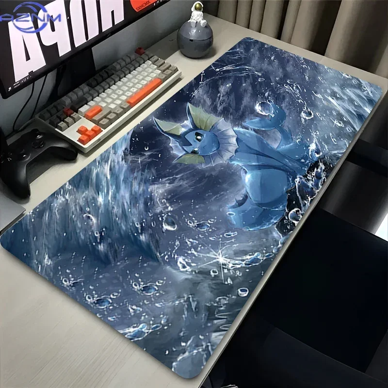 Blue Vaporeon Underwater Water Splash Anime Large Mousepad, Rubber Non Slip TCG Playmat, Trading Card Game Desk Table Pad for Ga