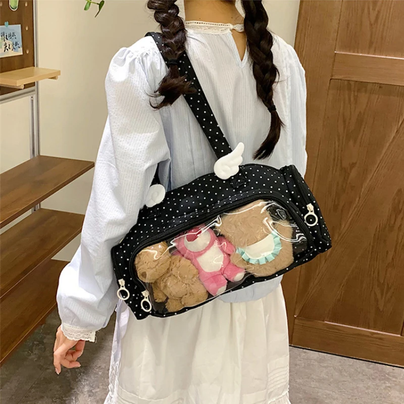 Angel Wings Ita-Tasche mit transparentem Sichtfenster, Damen-Umhängetasche im japanischen Stil, vielseitige Polka-Dot-Handtasche für den täglichen Pendelverkehr – Detail 11