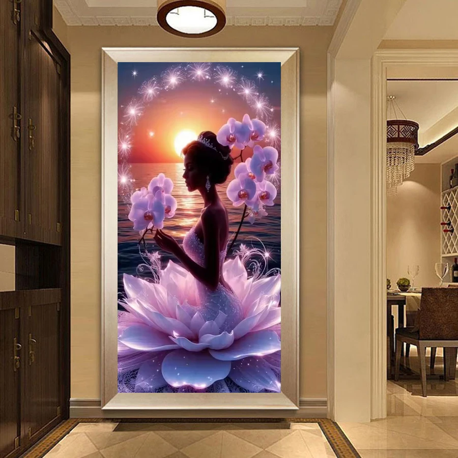 

Алмазная картина, искусство 5D DIY, красивая элегантная женщина, белые цветы орхидеи, полная квадратная круглая мозаика, стразы, подарочный декор ручной работы