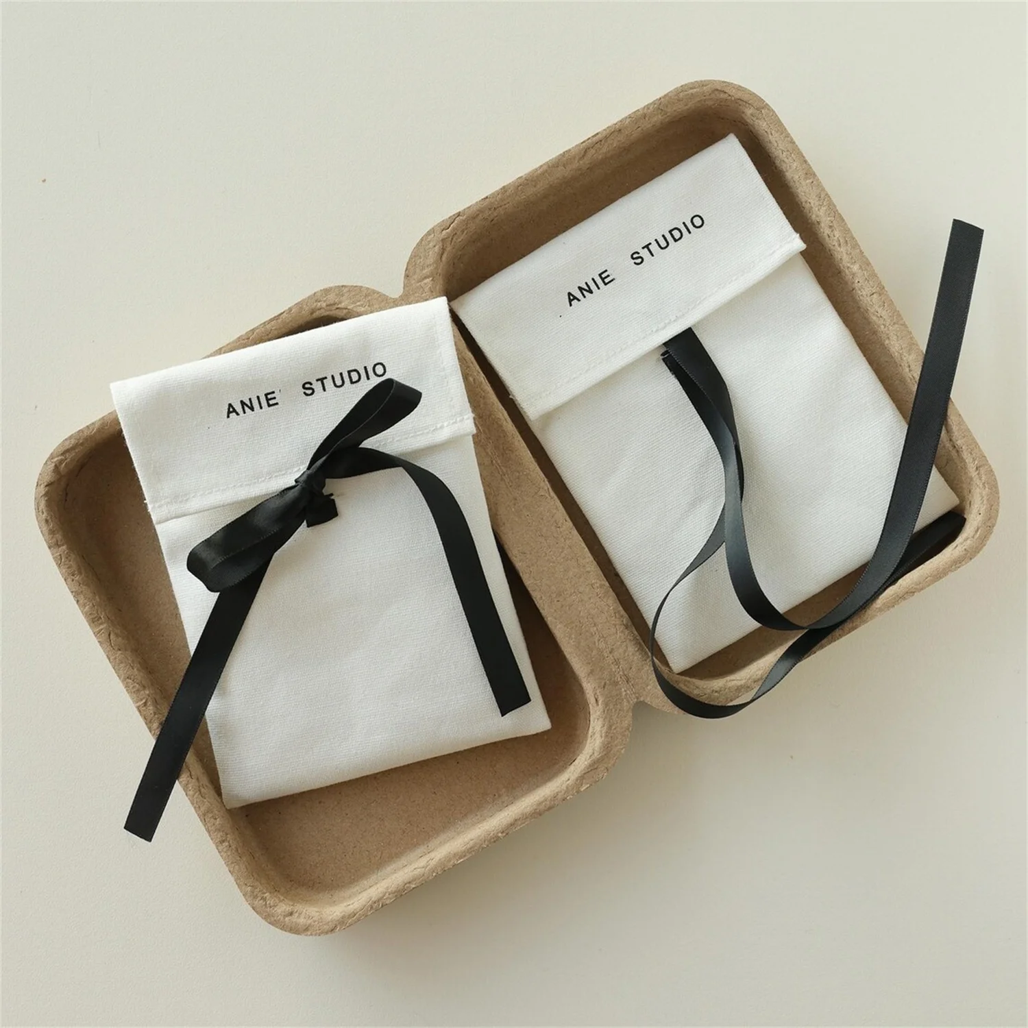 50pcs cream cotton canvas bag personalized logo custom jewelry packaging with logo envelope pouch small bag gift packaging cute