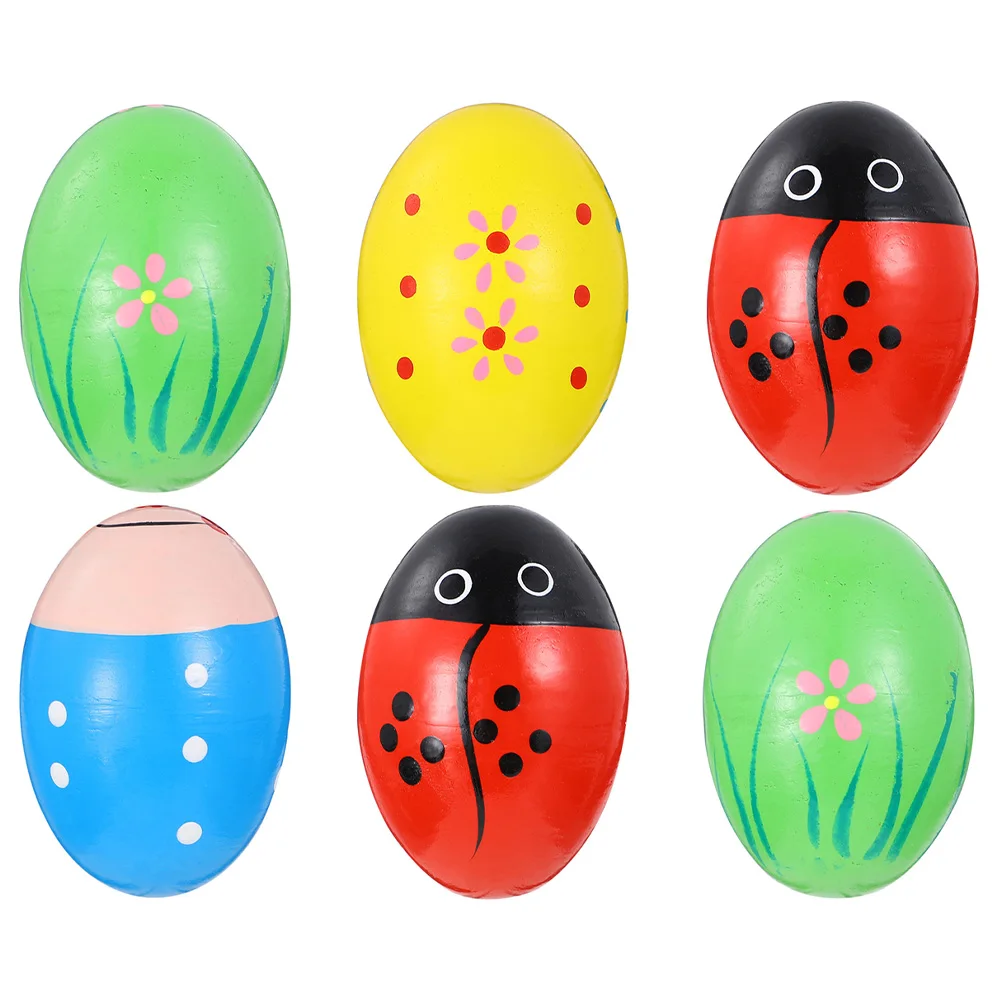 

6Pcs Wooden Percussion Musical Easter Eggs Bright Colorful Grabbing Training Infant Education Counting Music Activity Gift Set