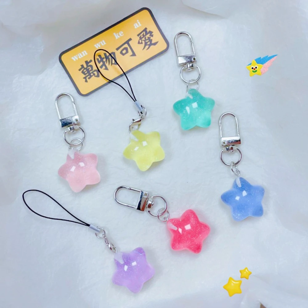 Lindo llavero de estrella de la suerte de resina con forma de estrella de cinco puntas, cadena para teléfono, bolso para niña, decoración de cadena, accesorios DIY, regalo al por mayor