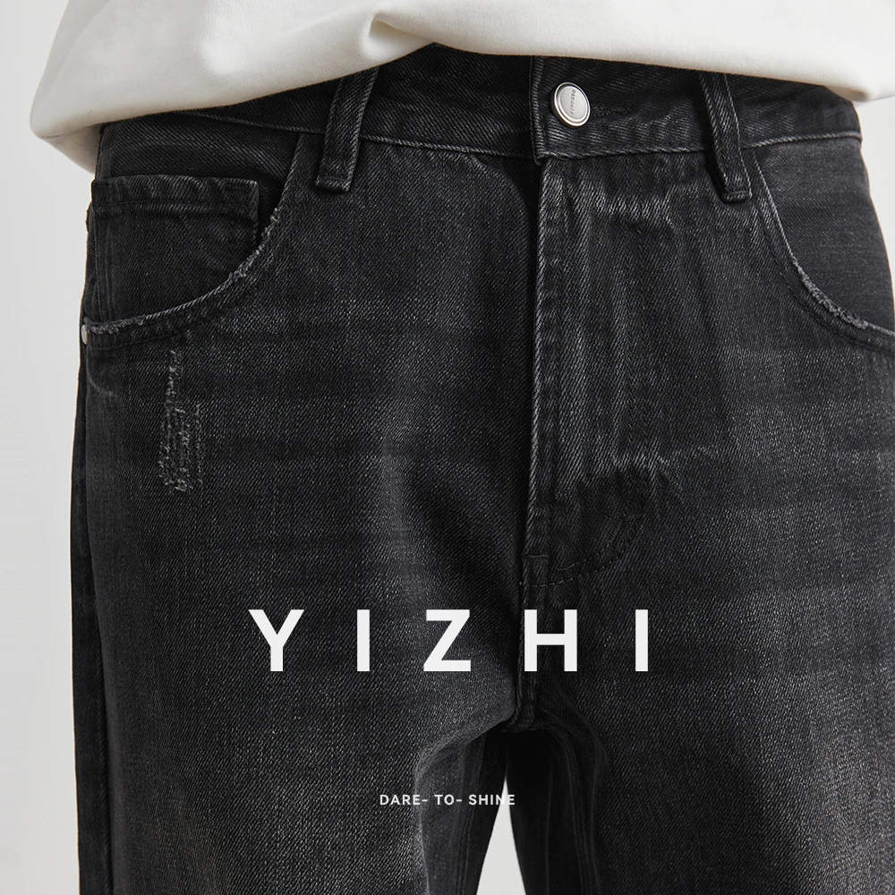 Autumn New Vintage Distressed Men's Baggy Straight Jeans Fashion Korean High Street Denim Pants Streetwear Male Trousers Jeans