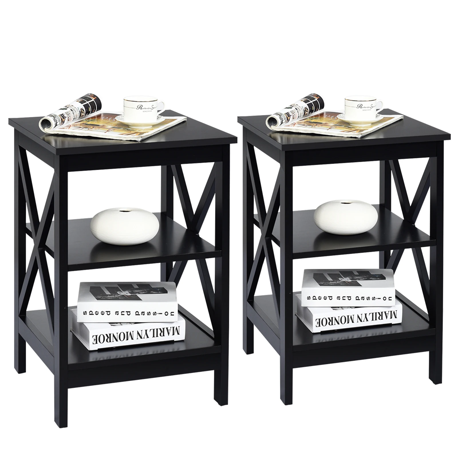 3-level bedside table set of 2 side table table bedside cabinet, sofa table coffee table table for bedroom, living room 40x40x61cm