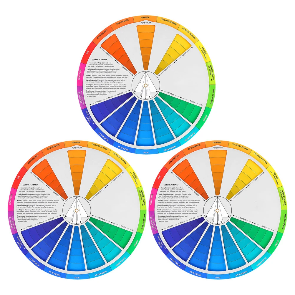 3 Pcs Color Card Mixing Chart Wheel for Painting Blending Learning Coloring Paper Charts Artists Child