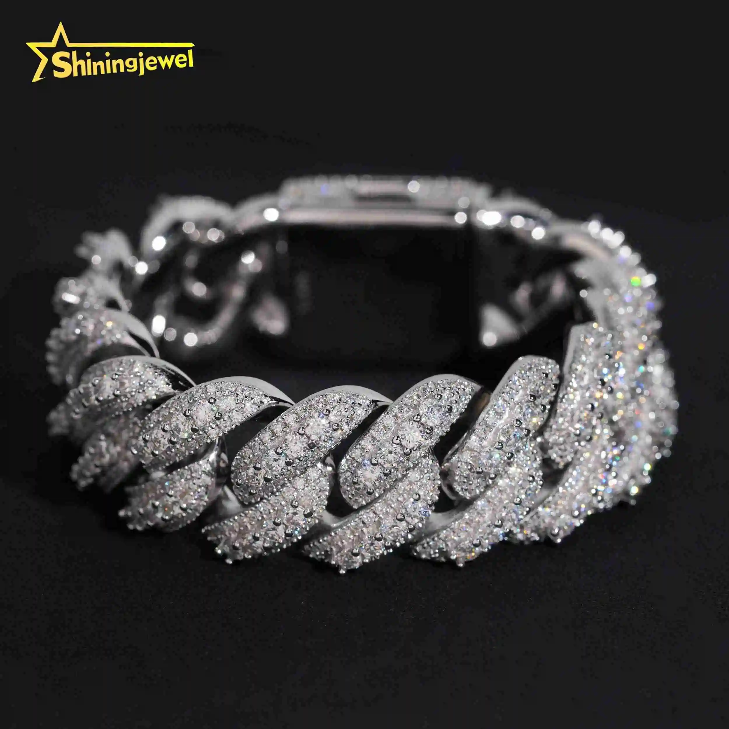 Fine Jewelry Hip Hop Rapper Iced Out 20mm 925 Silver Moissanite Men Diamond Cuban Link Bracelet，