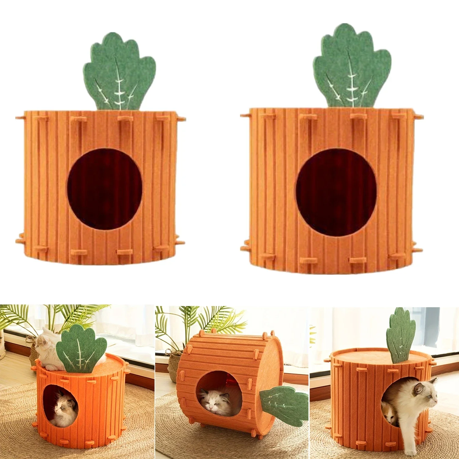 1pc Carrot Cat Nest Semi-enclosed Large Space Felt Kitten Beds Wear-resistant Cat House Hiding Cave Pet Cat Bed  /cat House