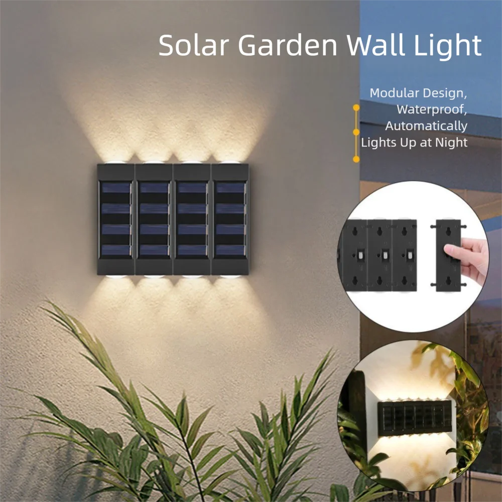 

2pcs 16 LED Solar Lights Convex Mirror White Warm Light Wall Washer Light Up and Down Lighting Ambient Wall Lights