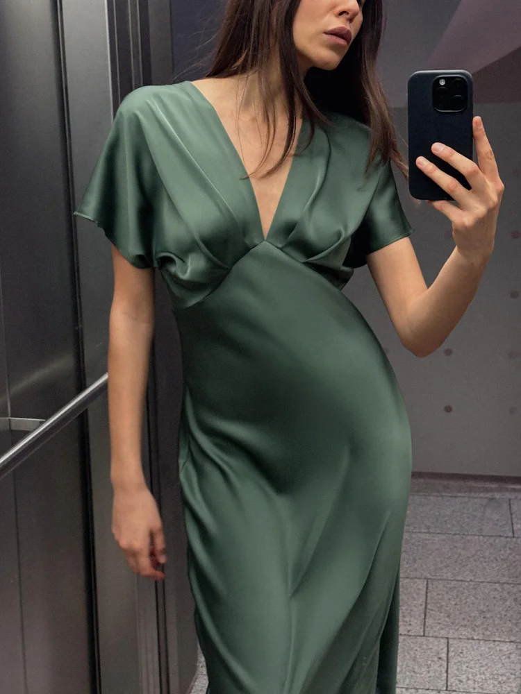 Confortable soie Satin décontracté ort Sve Midi Dr femmes nouvel été Faion taille haute doux Index Ultra doux jupe longue
