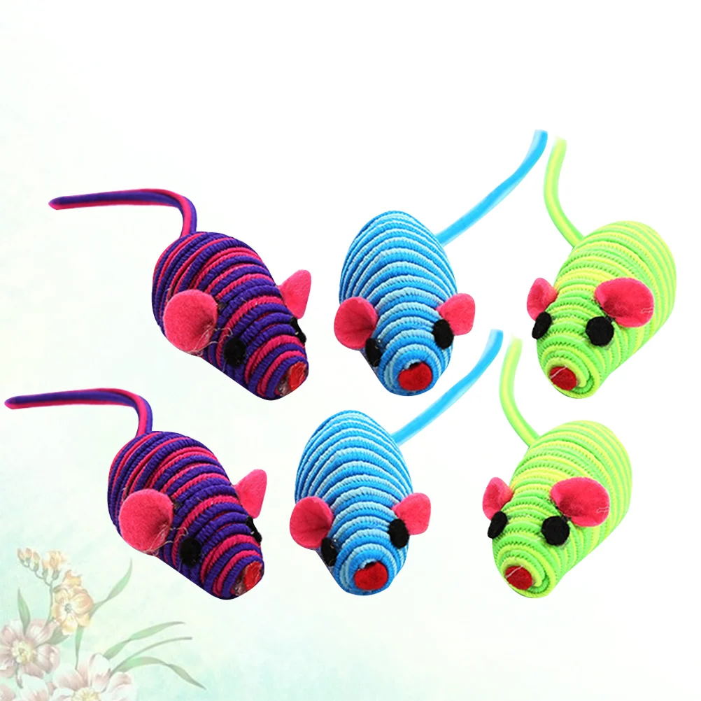 

6pcs Elastic Rope Mouse Toy Funny Mouse Cat Playing Props Cat Teaser Interactive Toy (Random Color) cat elastic rope mouse toy