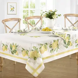 Lemon Orchard Blue Pattern Tablecloth Polyester Wipeable Waterproof Tablecloth Indoor Outdoor Holiday Dining Party Wedding Deocr