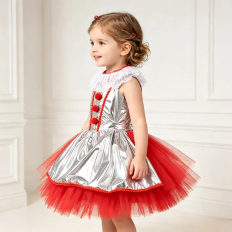 Unique Clown Clothing for Kids Halloween,Cute Tulle Puff Skirt,Children's Party&Stage Performance Dress,Festival Masquerade Gown