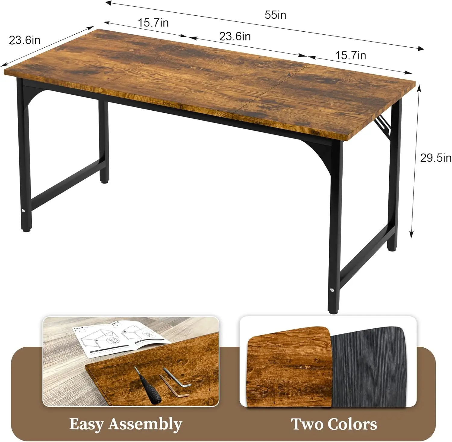 Computer Desk, 55in Computer Desk, Office Desk w/Metal Frame, Office Desk w/Water-Resistant, Scratchproof Surface, Home Offi