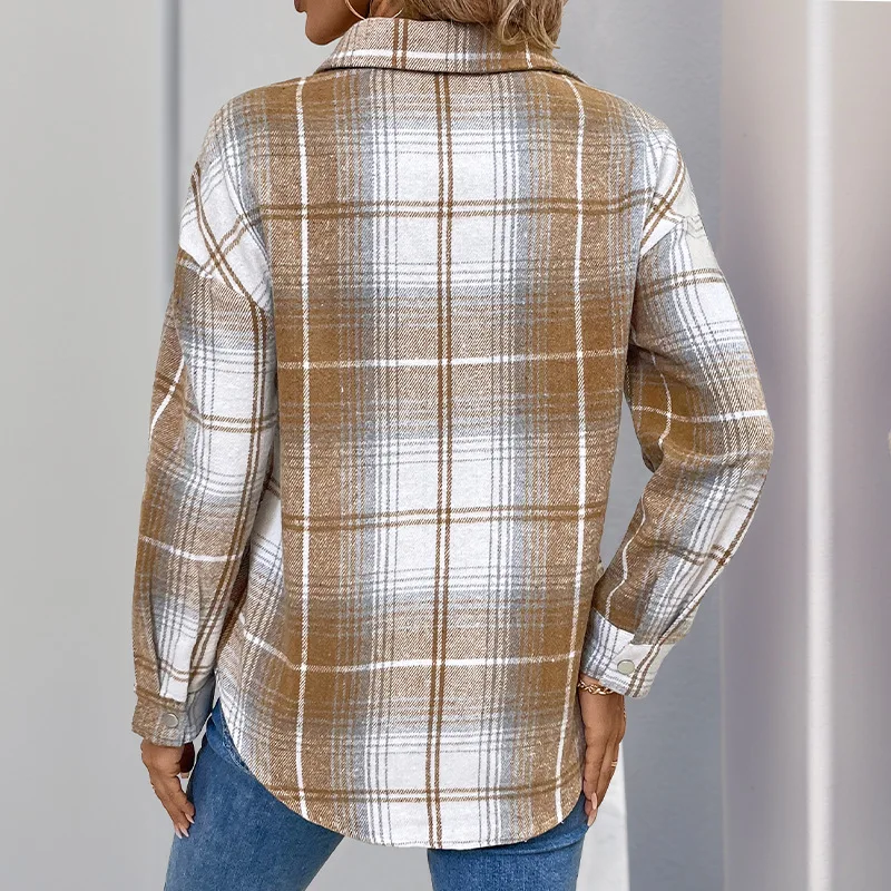 New Retro Classic Plaid Shirt Loose Casual Shirt Plaid Top for Women