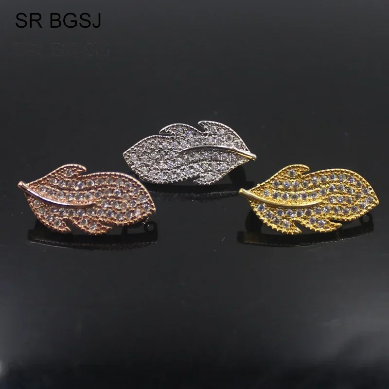 11x23mm Wholesale Micro Pave Cubic Zircon Leaf Drop Contact Jewelry Making Findings Clasp