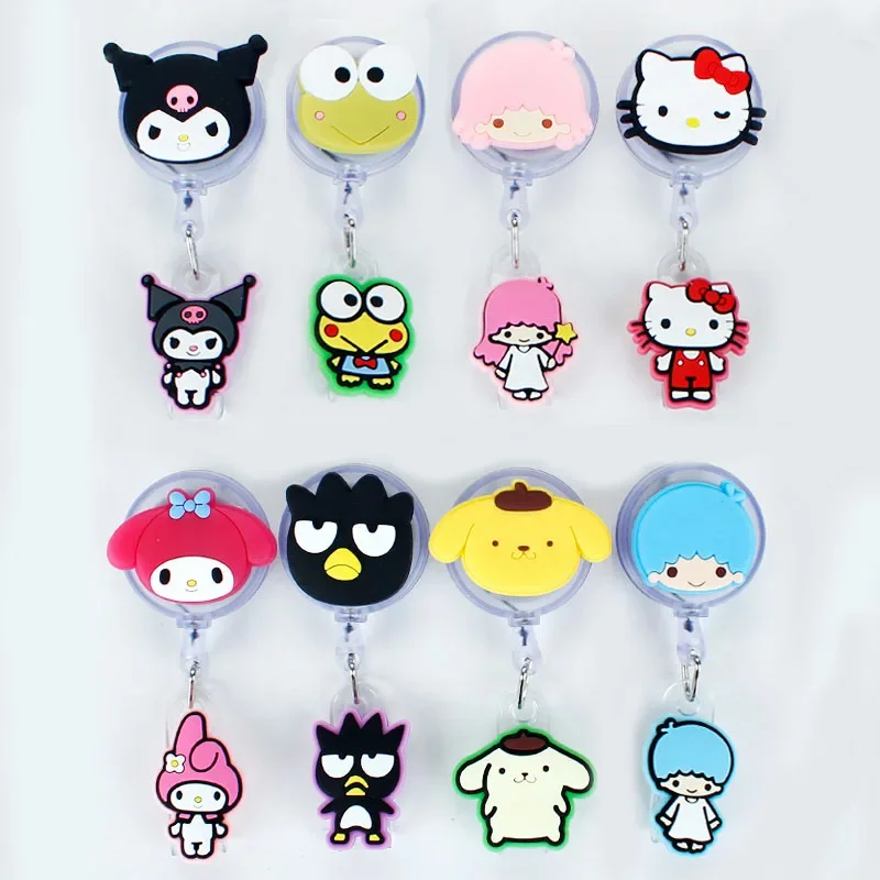 Cute Double Kuromi Silica Gel 60cm Retractable Badge Reel Nurse Doctor Student Exhibition ID Card Clips Badge Holder Stationery