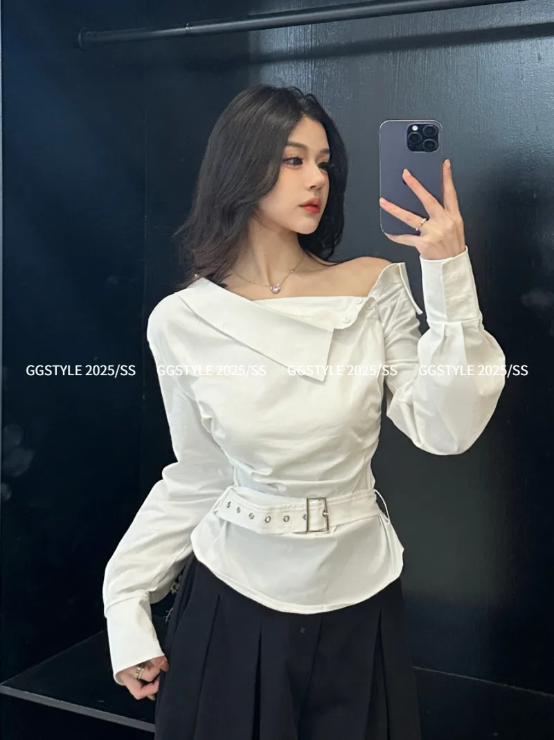 

Women's White Shirts and Blouse 90s Y2k Vintage Harajuku 2000s Chinese Style Elegant Long Sleeve Shirt Top Clothes Autumn 2025