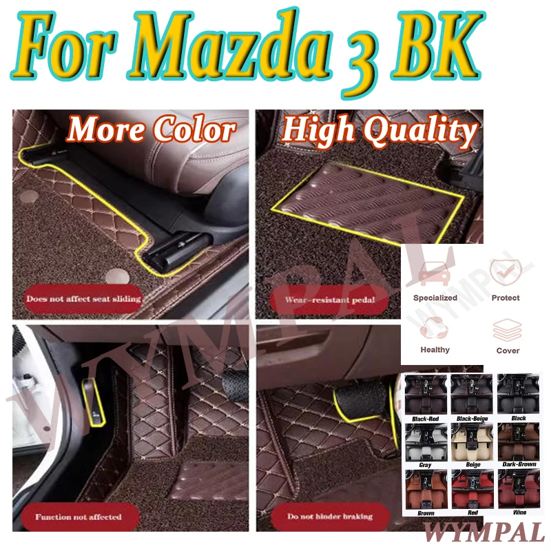 

Luxury Custom Car Floor Mats For Mazda 3 BK 2003 2004 2005 2006 2007 Auto Automotive Leather Men Women Car Mats Full Coverage
