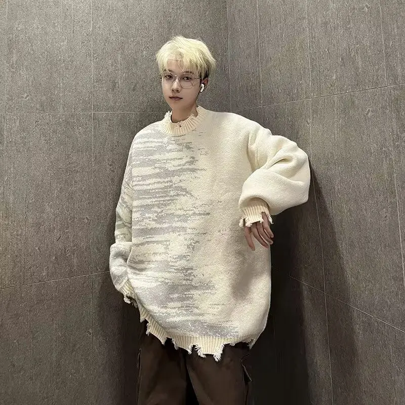 Maglione lavorato a maglia a colori aduated da uomo Casual rotondo Ne Base irt Lazy Sle Autunno Inverno Faionable Fibra di poliestere allentata